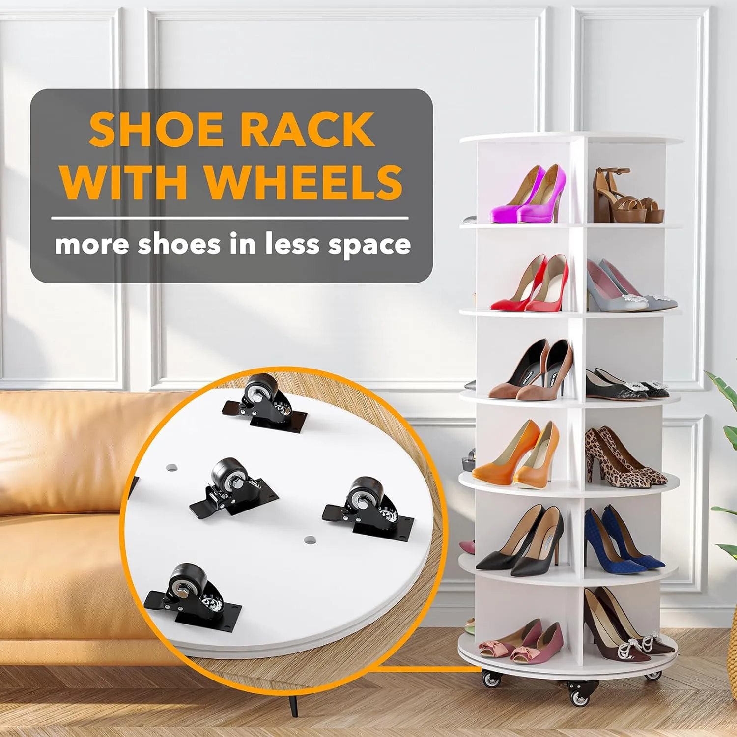 6-Tier Rotating Shoe Rack with Wheels