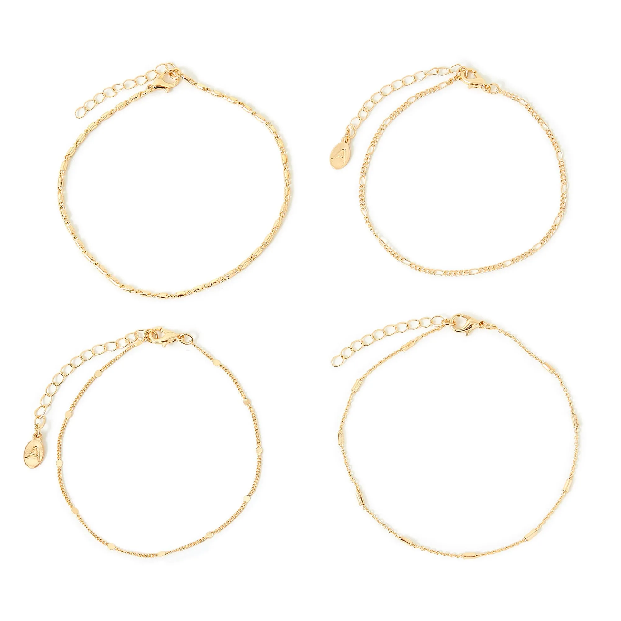 Accessorize London Women's Gold Chain Anklets 4 Pack