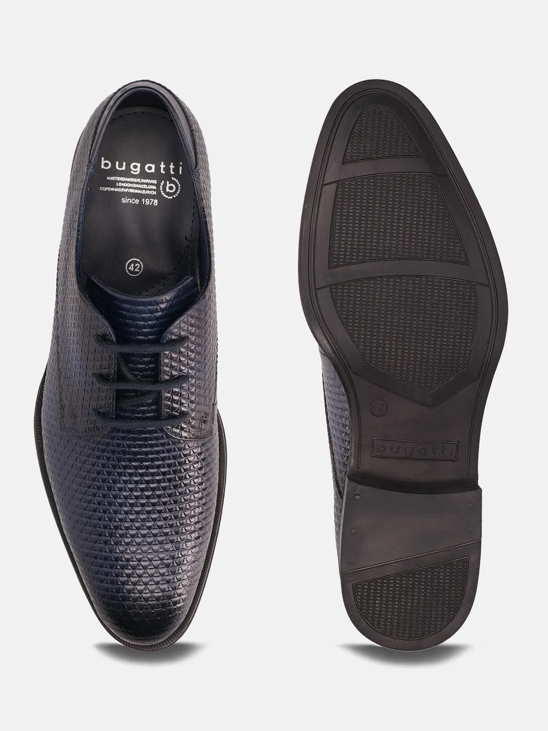 bugatti Dark Blue Premium Leather Formal Derby Shoes