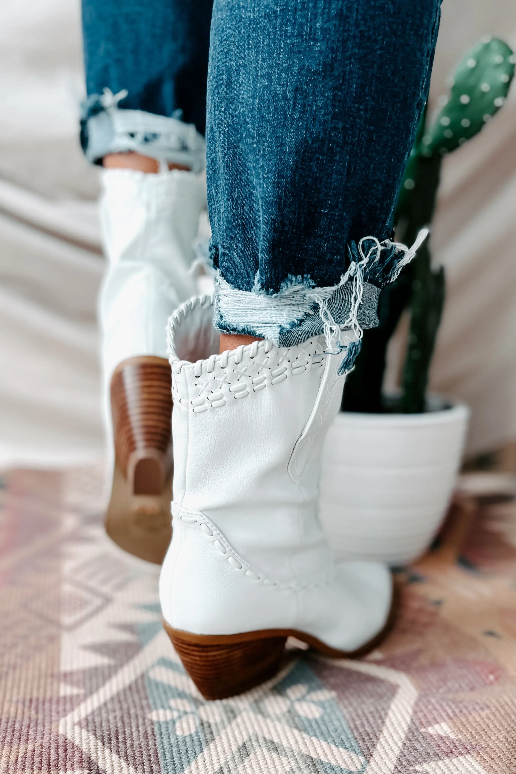 Cazey Whip Stitched Mid-Calf Billini Booties (White)