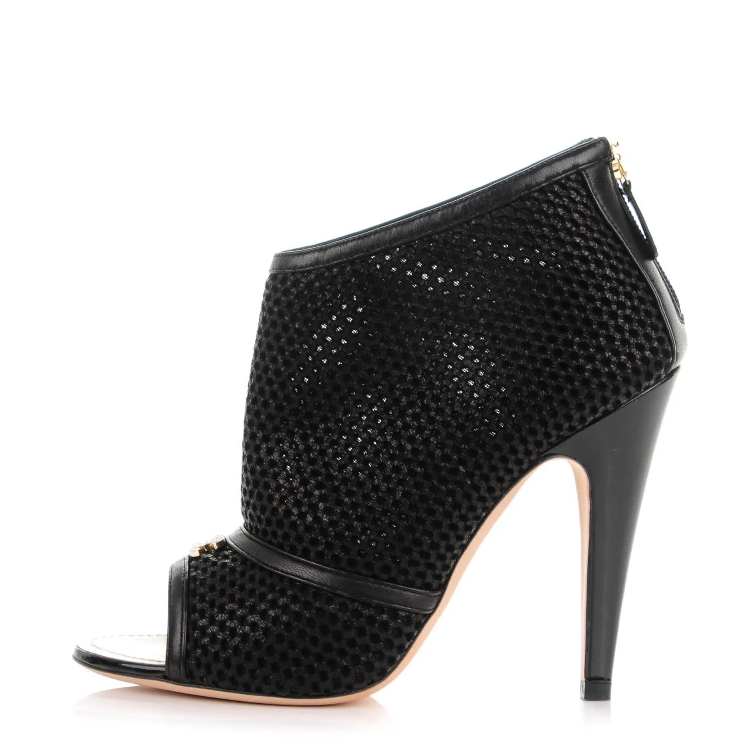 CHANEL MESH CC PEEP TOE ANKLE BOOTS