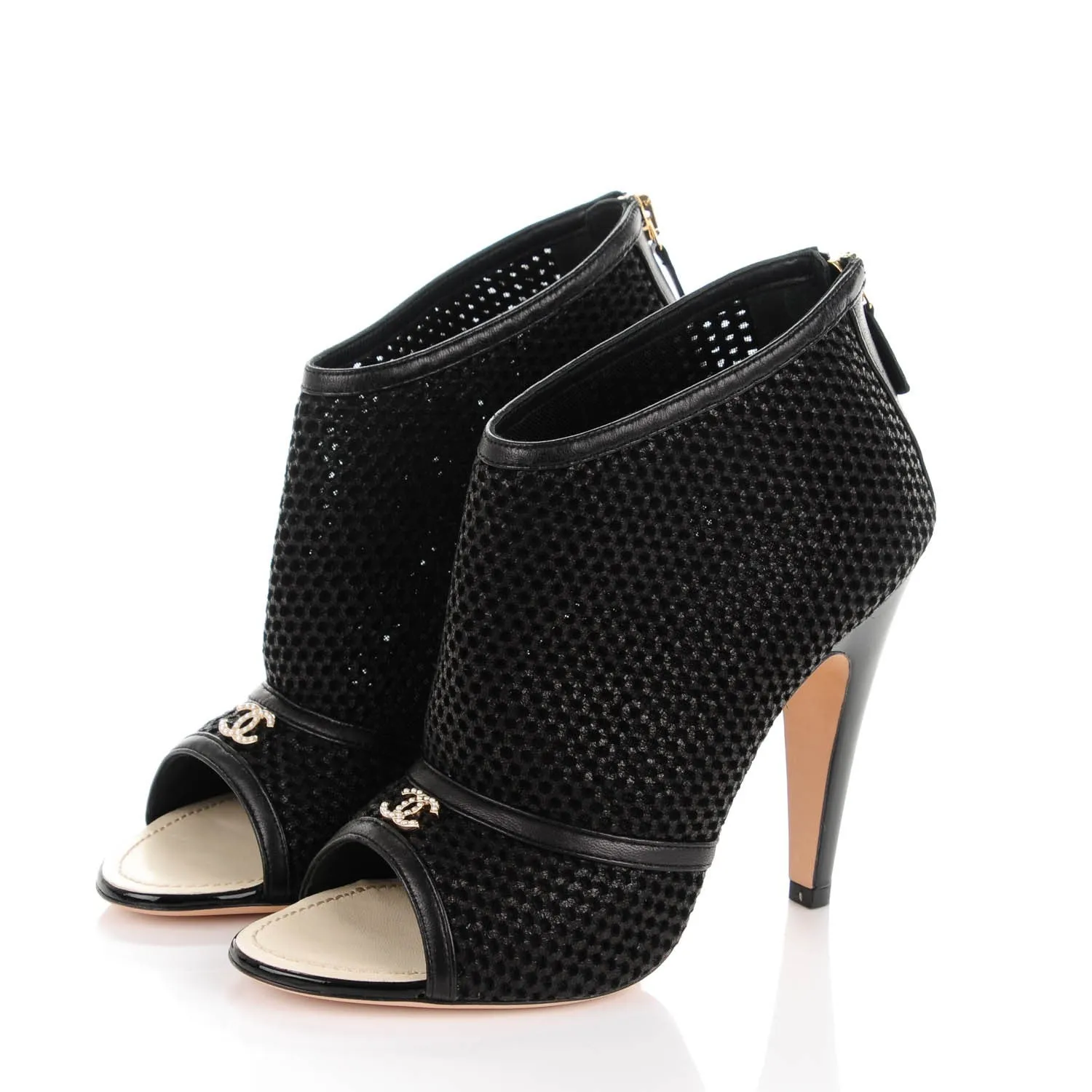 CHANEL MESH CC PEEP TOE ANKLE BOOTS