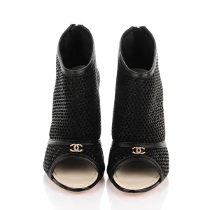 CHANEL MESH CC PEEP TOE ANKLE BOOTS