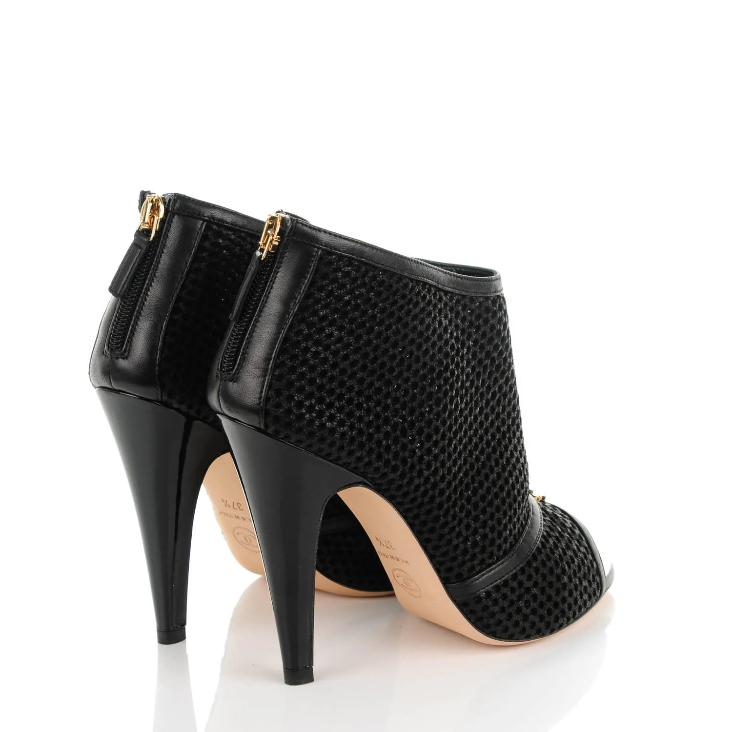 CHANEL MESH CC PEEP TOE ANKLE BOOTS