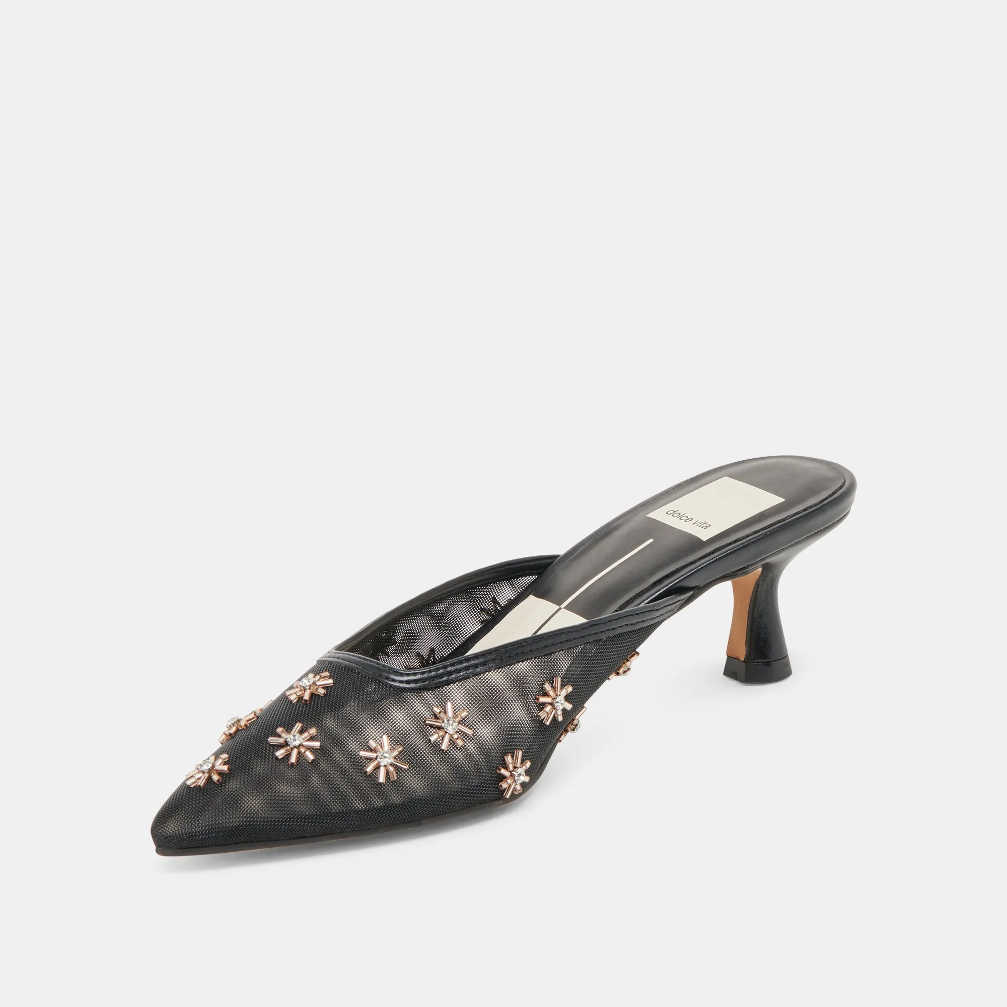 CLARA WIDE HEELS BLACK MESH
