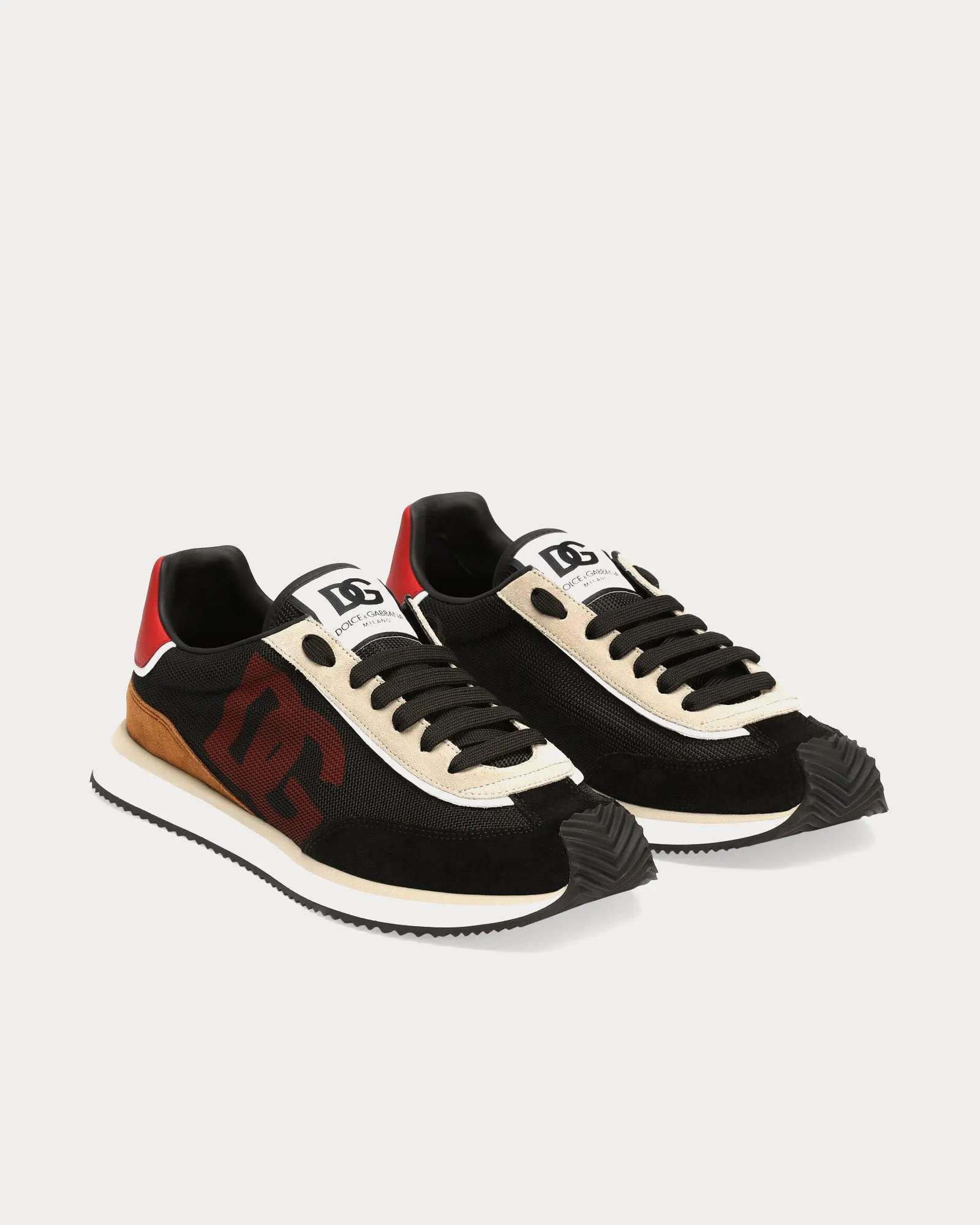 DG Cushion Mixed Material Black / Brown / Red Low Top Sneakers