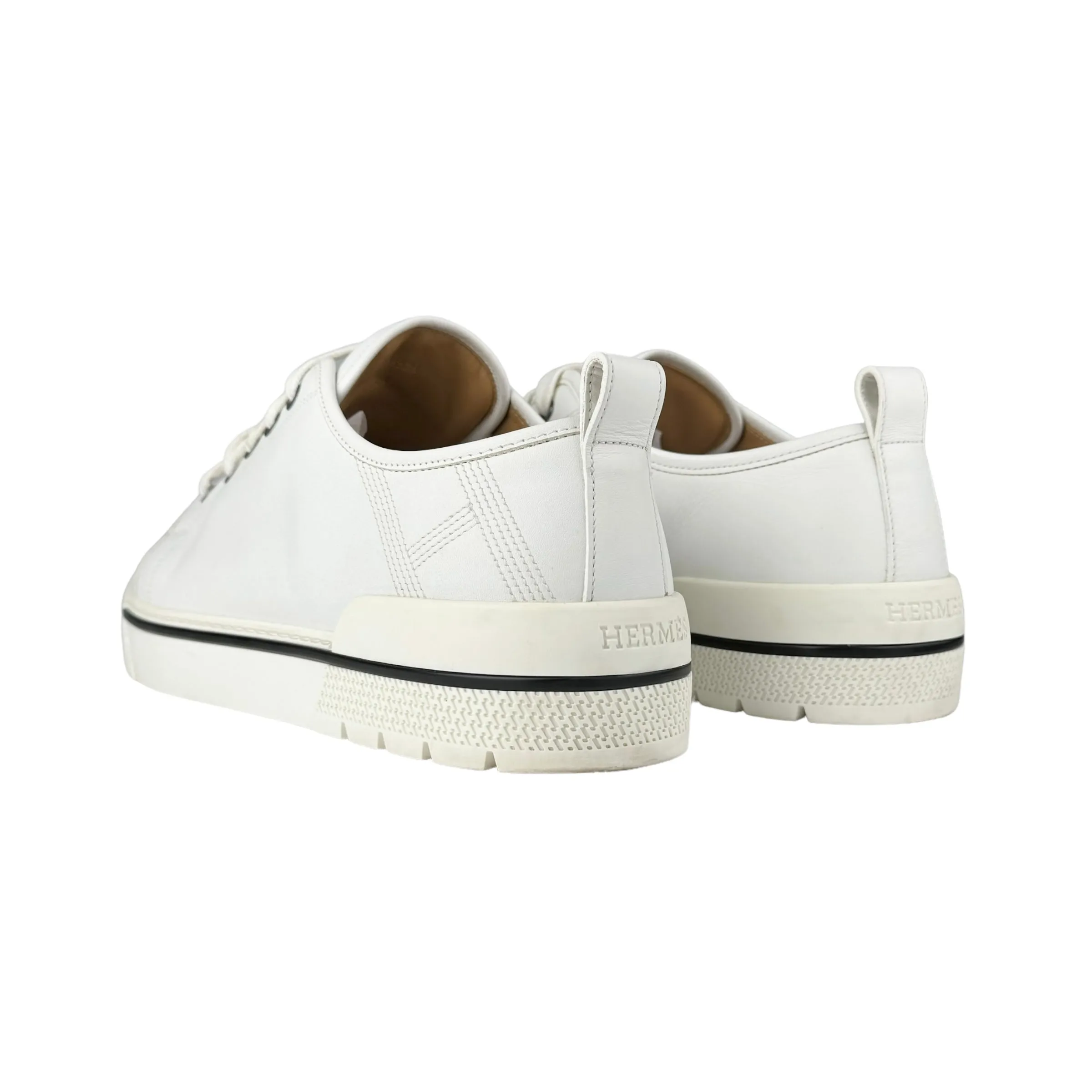 Hermes Men's White Leather Low Top Sneakers
