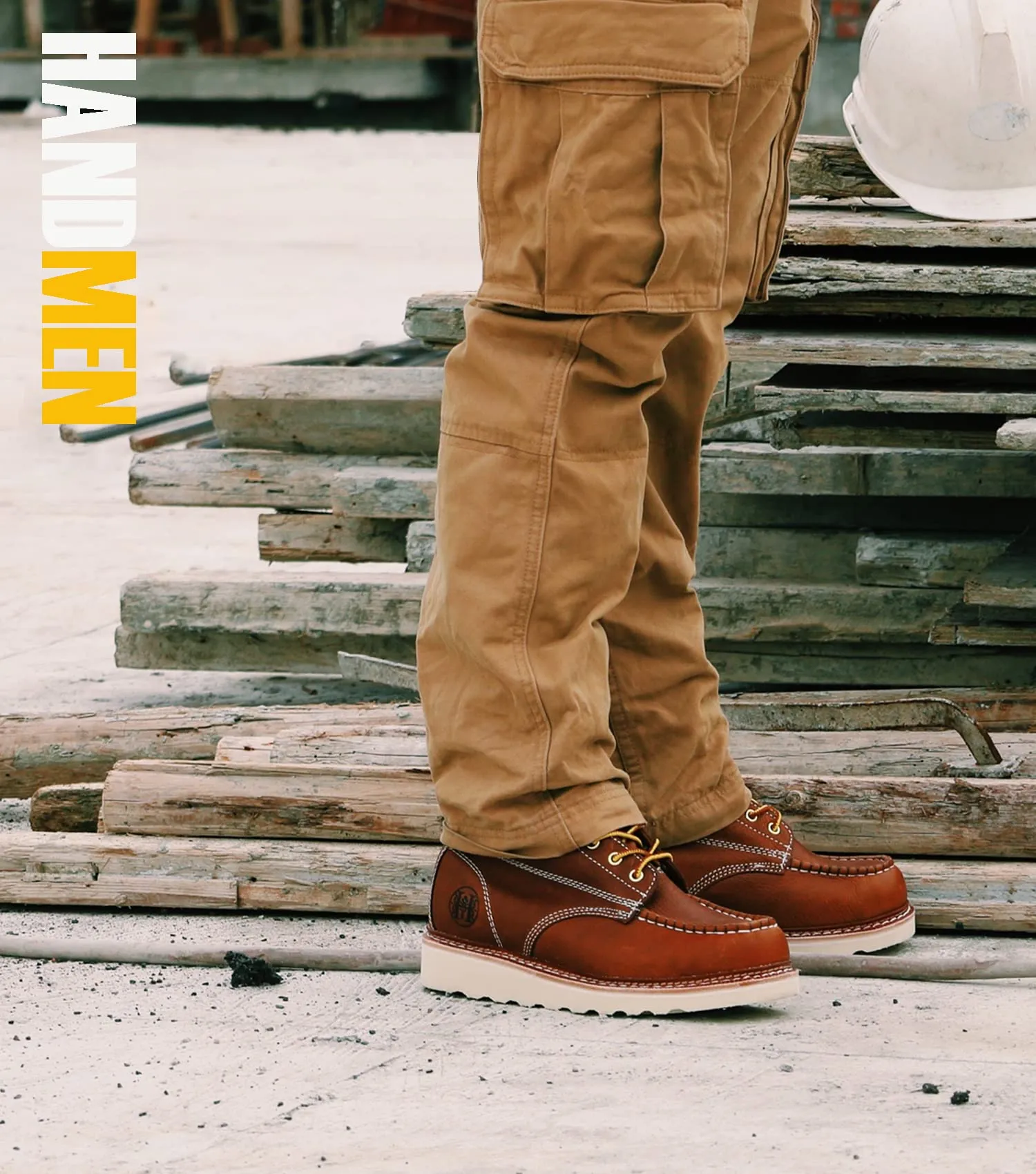HVB806 Stylish Classic 6" Soft Toe Mens Work Boots Leather Slip Resistant Durable Breathable Stylish Boots