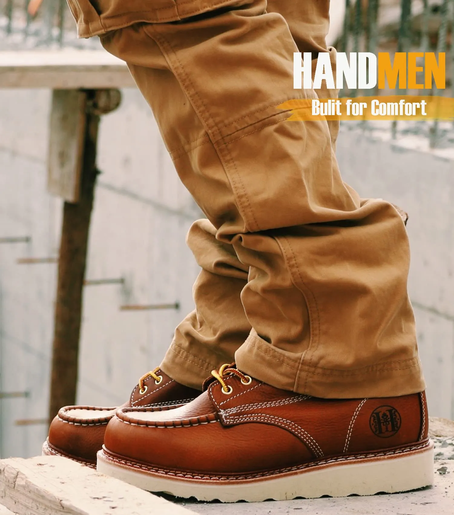 HVB806 Stylish Classic 6" Soft Toe Mens Work Boots Leather Slip Resistant Durable Breathable Stylish Boots