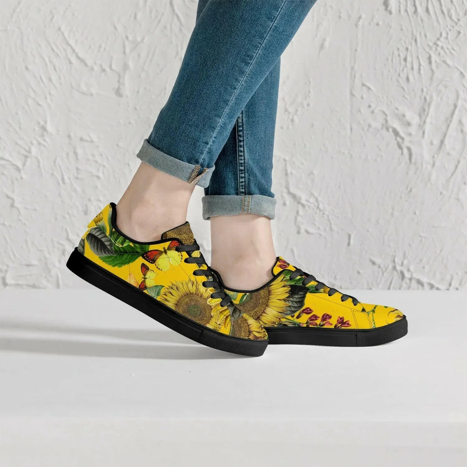 Jacki Easlick Sunflowers Low-Top Leather Sneakers