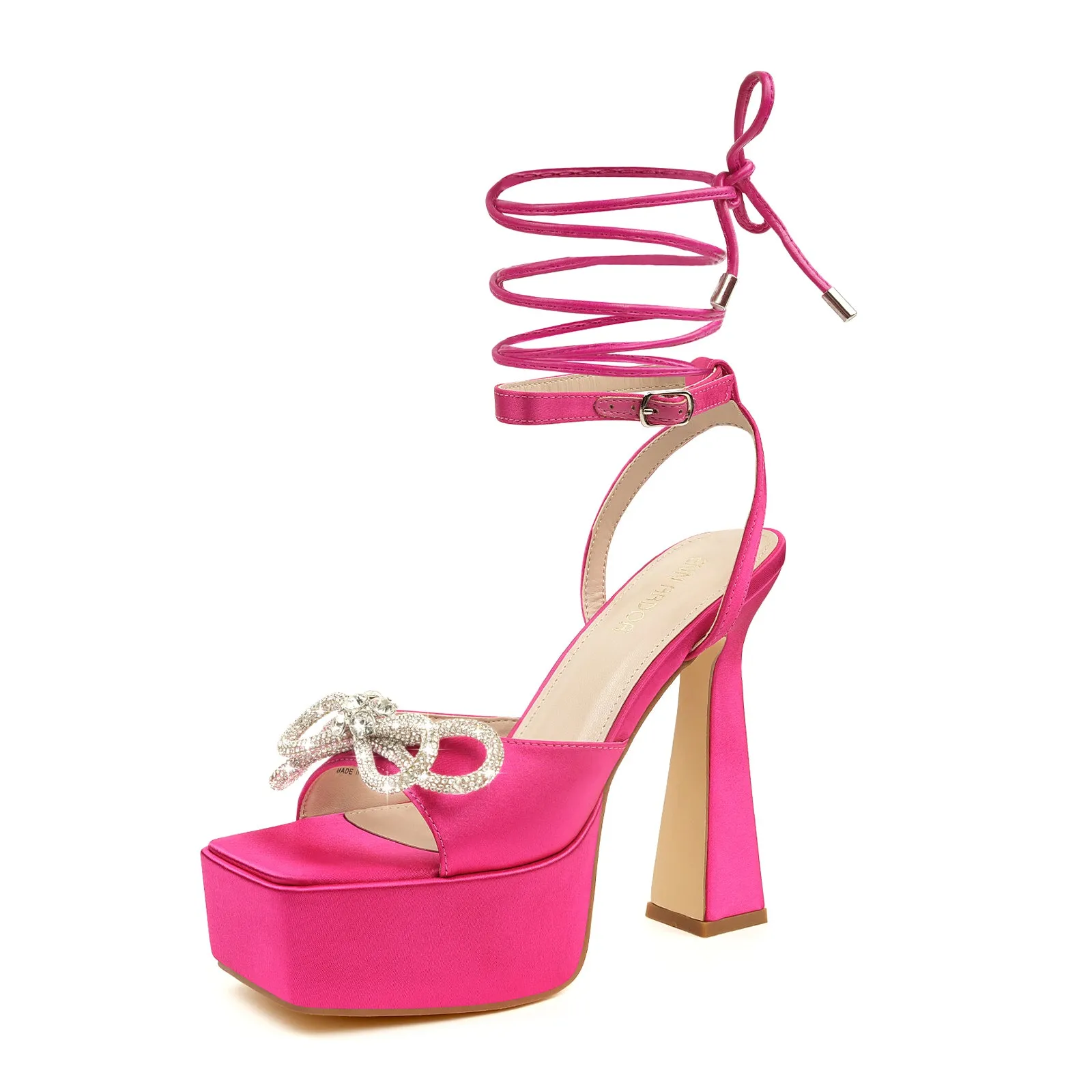 JENN ARDOR Womens Platform Heels Lace Up High Strappy Sandals 5 inch Chunky Prom Shoes (tie-up/buckle)