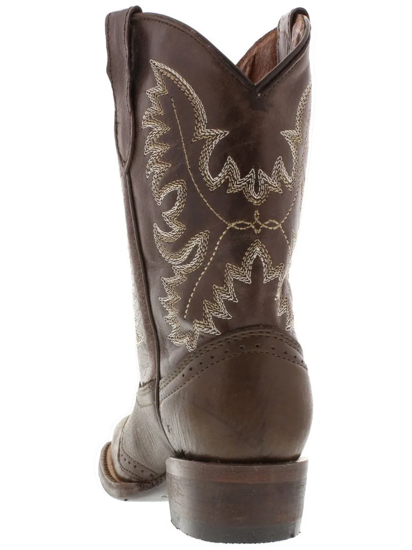 Kids Grizzly Soft Brown Western Cowboy Boots Leather - Square Toe
