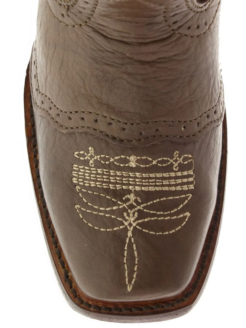 Kids Grizzly Soft Brown Western Cowboy Boots Leather - Square Toe