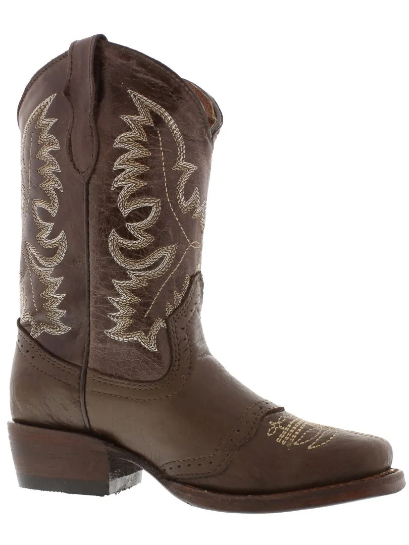 Kids Grizzly Soft Brown Western Cowboy Boots Leather - Square Toe