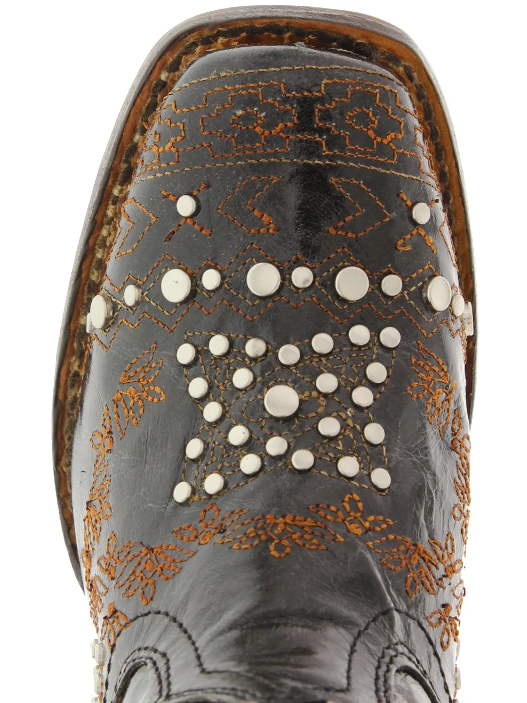 Kids Pescara Black Western Cowboy Boots Leather - Square Toe