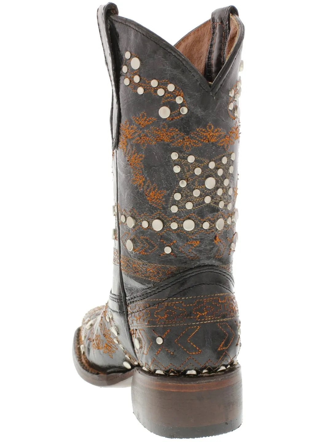 Kids Pescara Black Western Cowboy Boots Leather - Square Toe