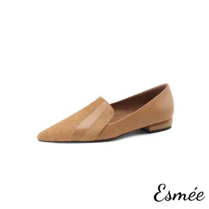 Leather Pointy Toe Loafers with Horsehair Design