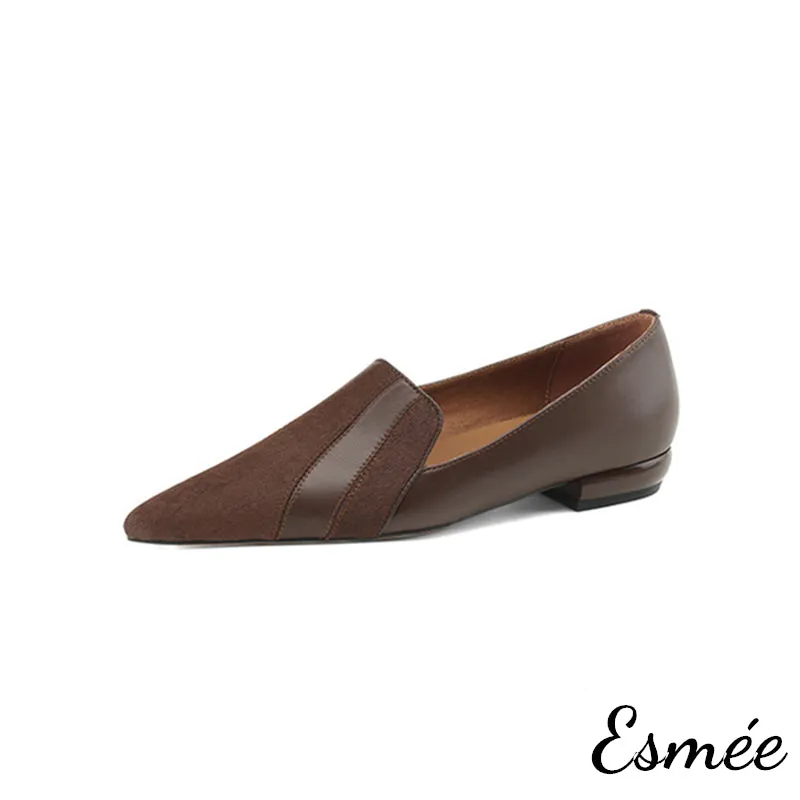 Leather Pointy Toe Loafers with Horsehair Design