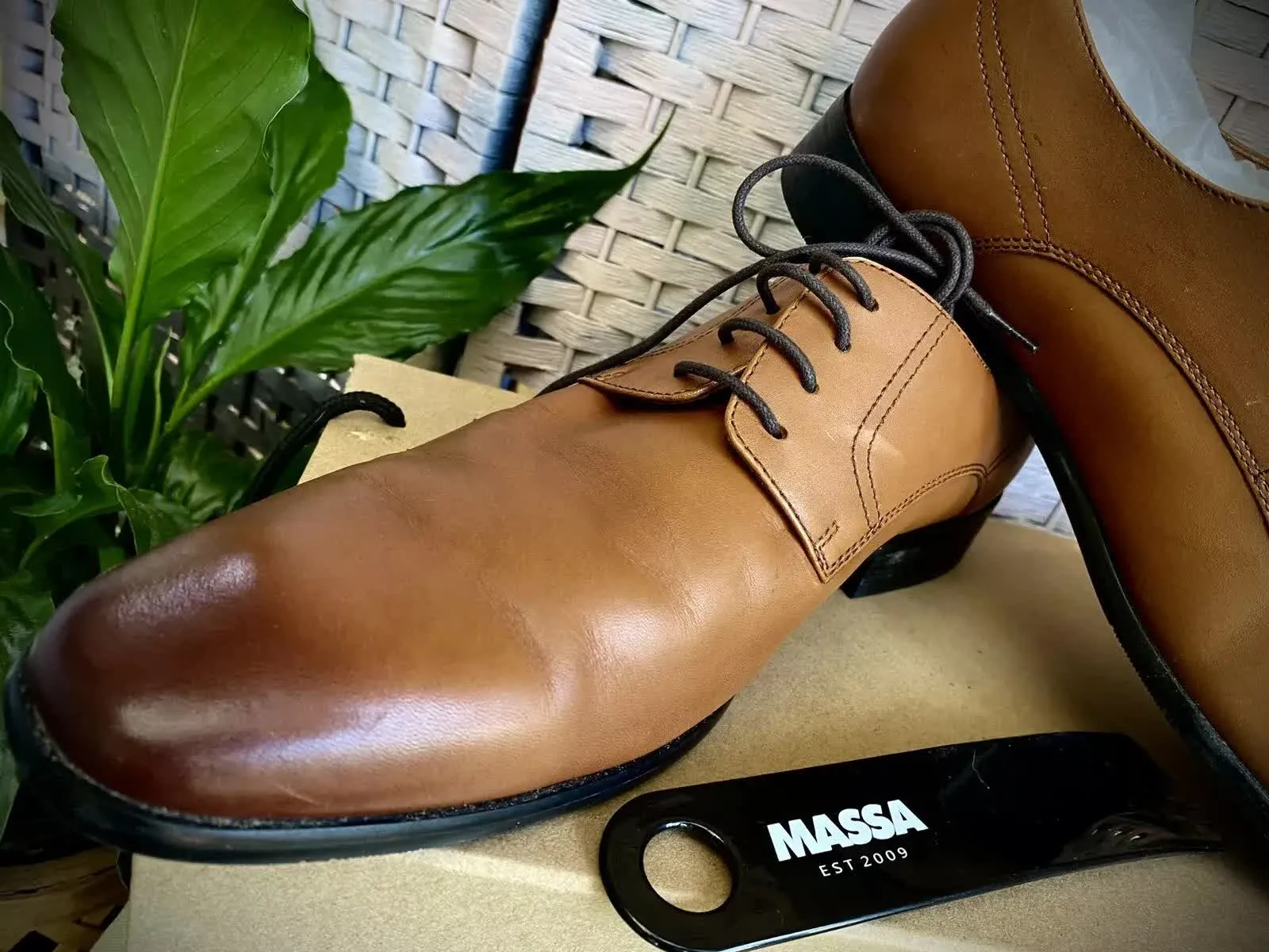 Massa Ascoli Leather Derby Dress Lace Up Shoes Wedding Business Formal in Tan - UK 11