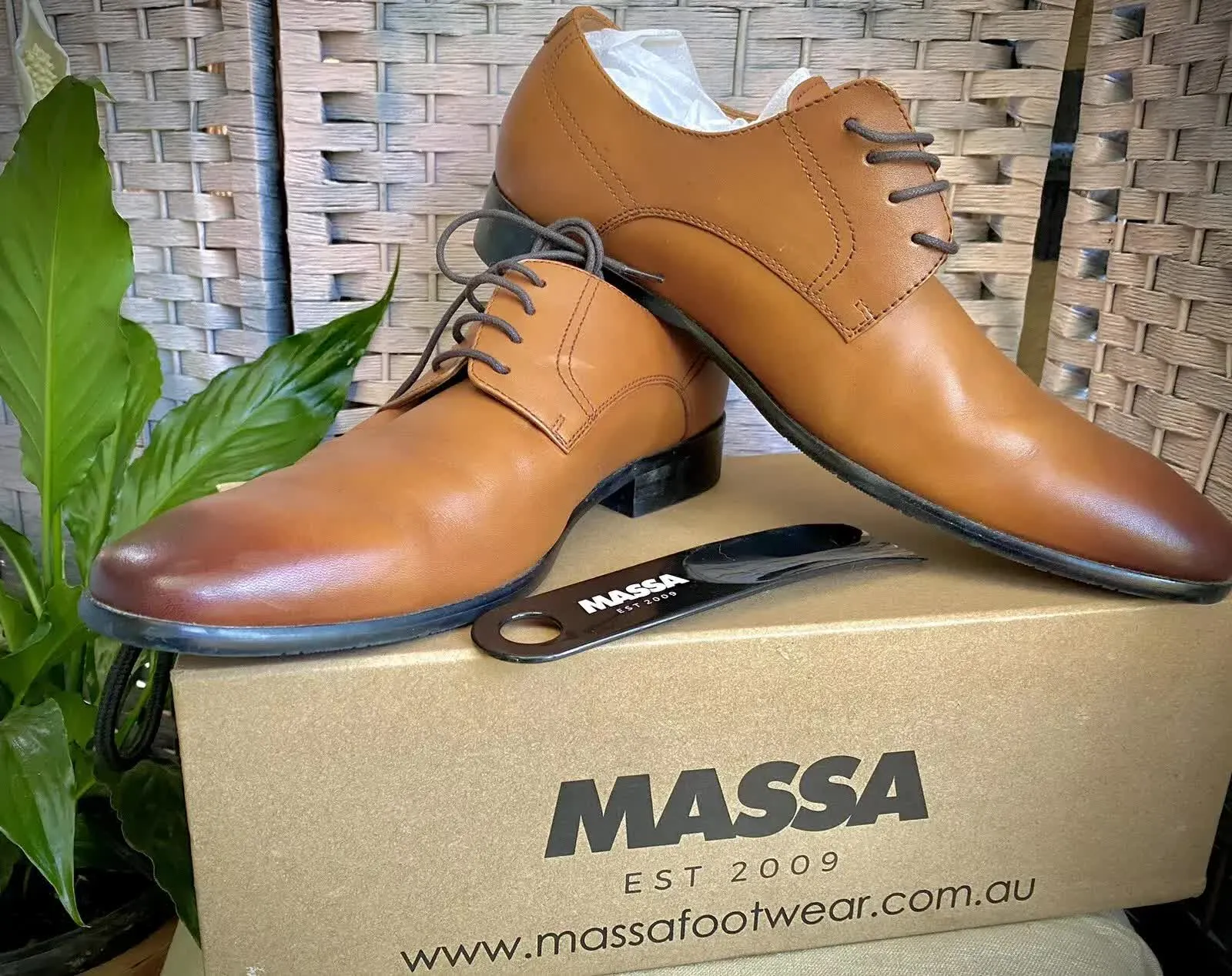 Massa Ascoli Leather Derby Dress Lace Up Shoes Wedding Business Formal in Tan - UK 11