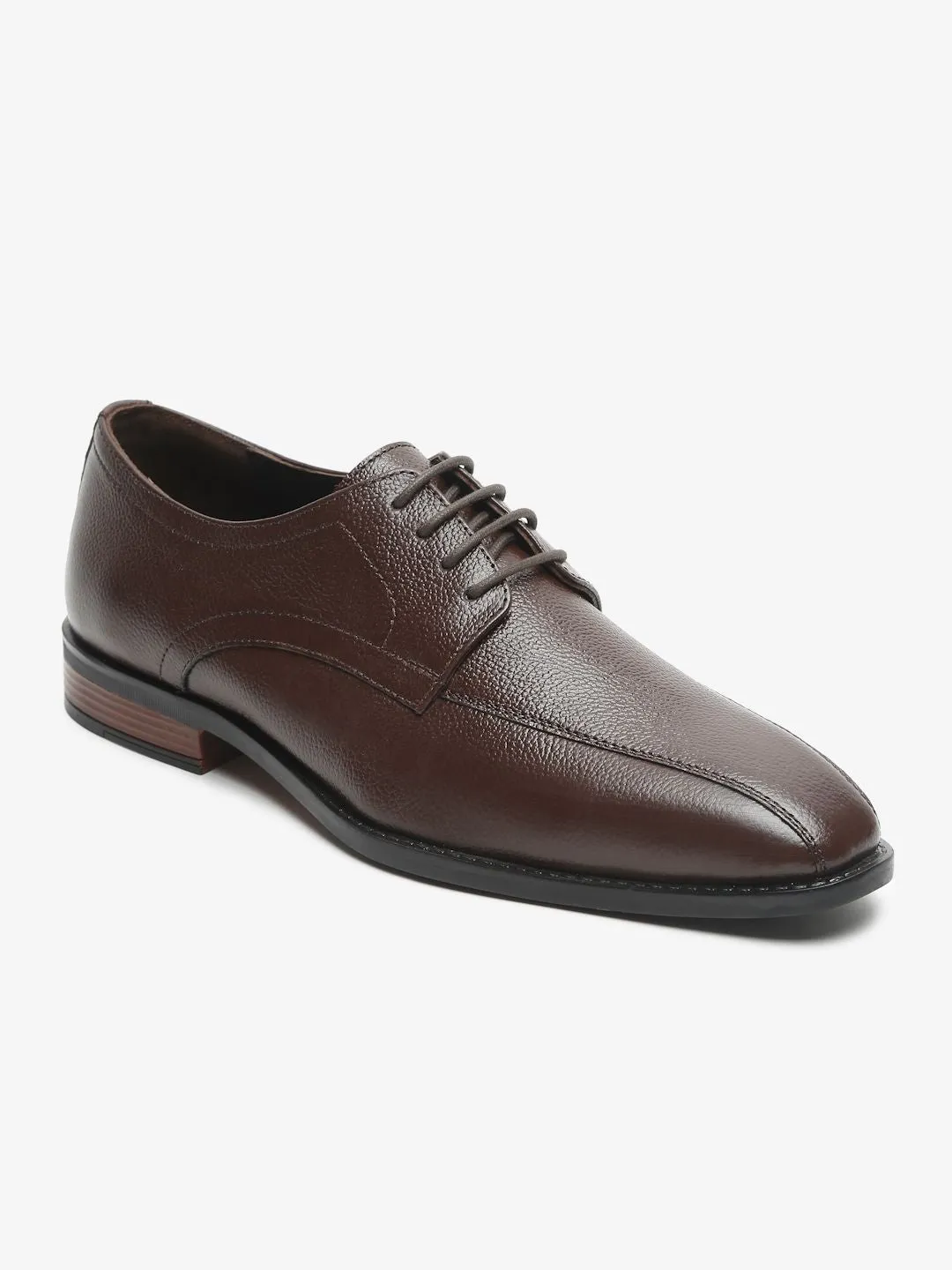 Men Brown Solid Genuine Leather Formal Derbys