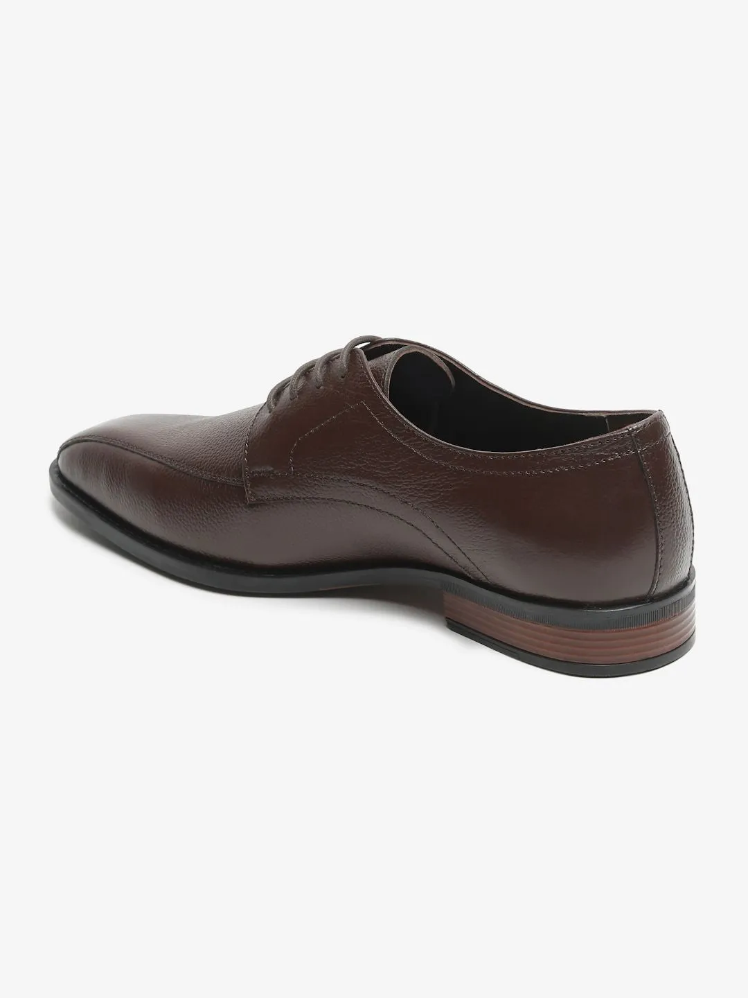 Men Brown Solid Genuine Leather Formal Derbys