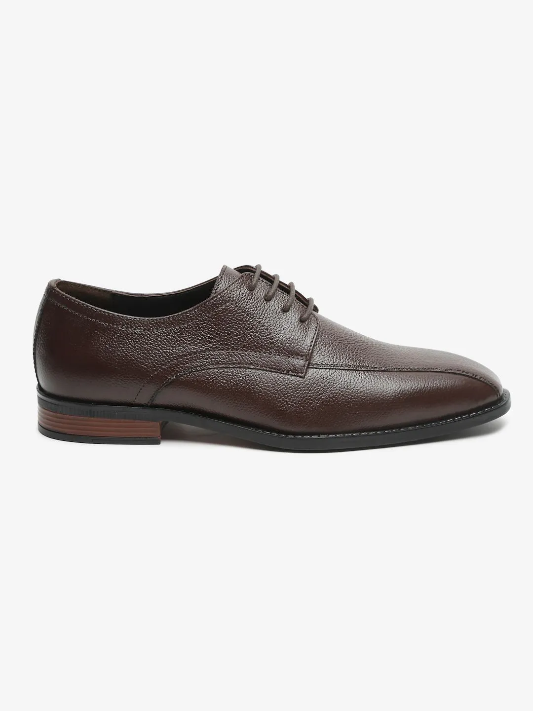 Men Brown Solid Genuine Leather Formal Derbys