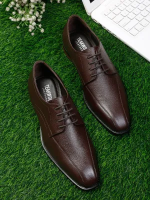 Men Brown Solid Genuine Leather Formal Derbys