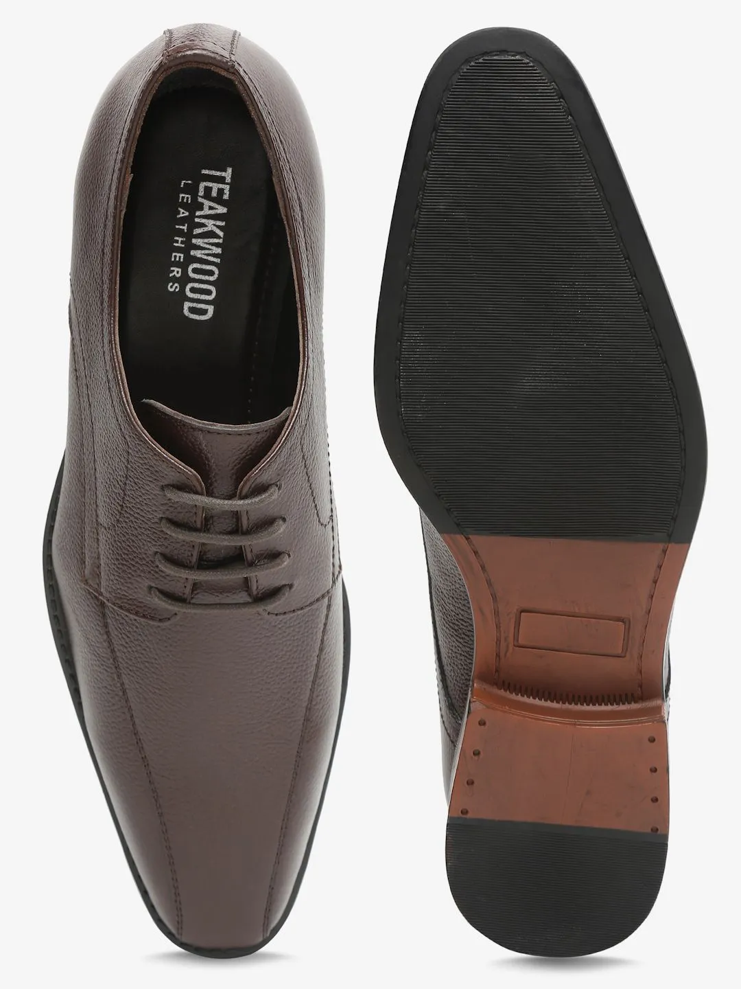 Men Brown Solid Genuine Leather Formal Derbys