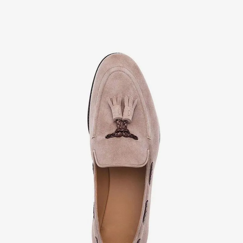 Men's Pink Suede Loafers with Tassel