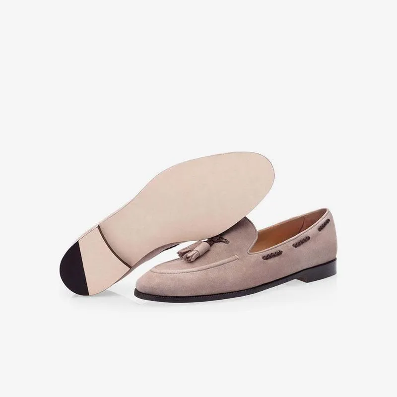 Men's Pink Suede Loafers with Tassel