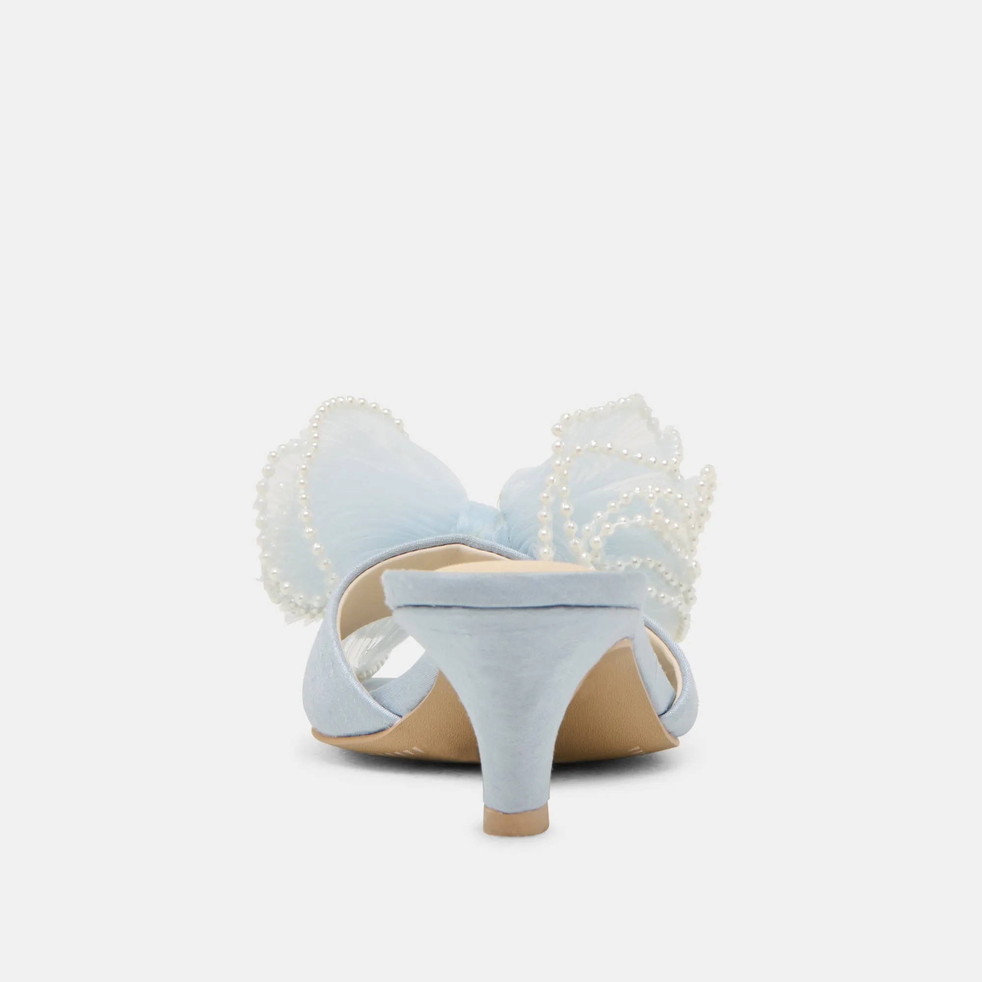 NARITA PEARL HEELS LIGHT BLUE SATIN