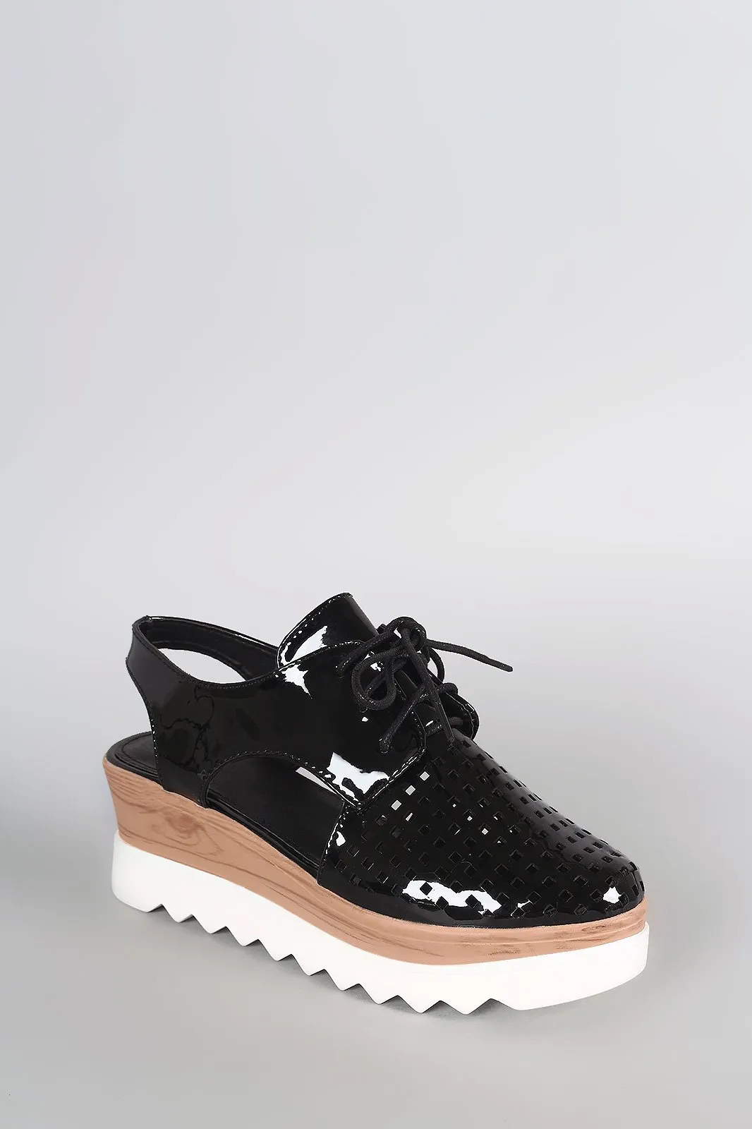 Perforated Metallic Lace Up Cutout Oxford Platform Wedge