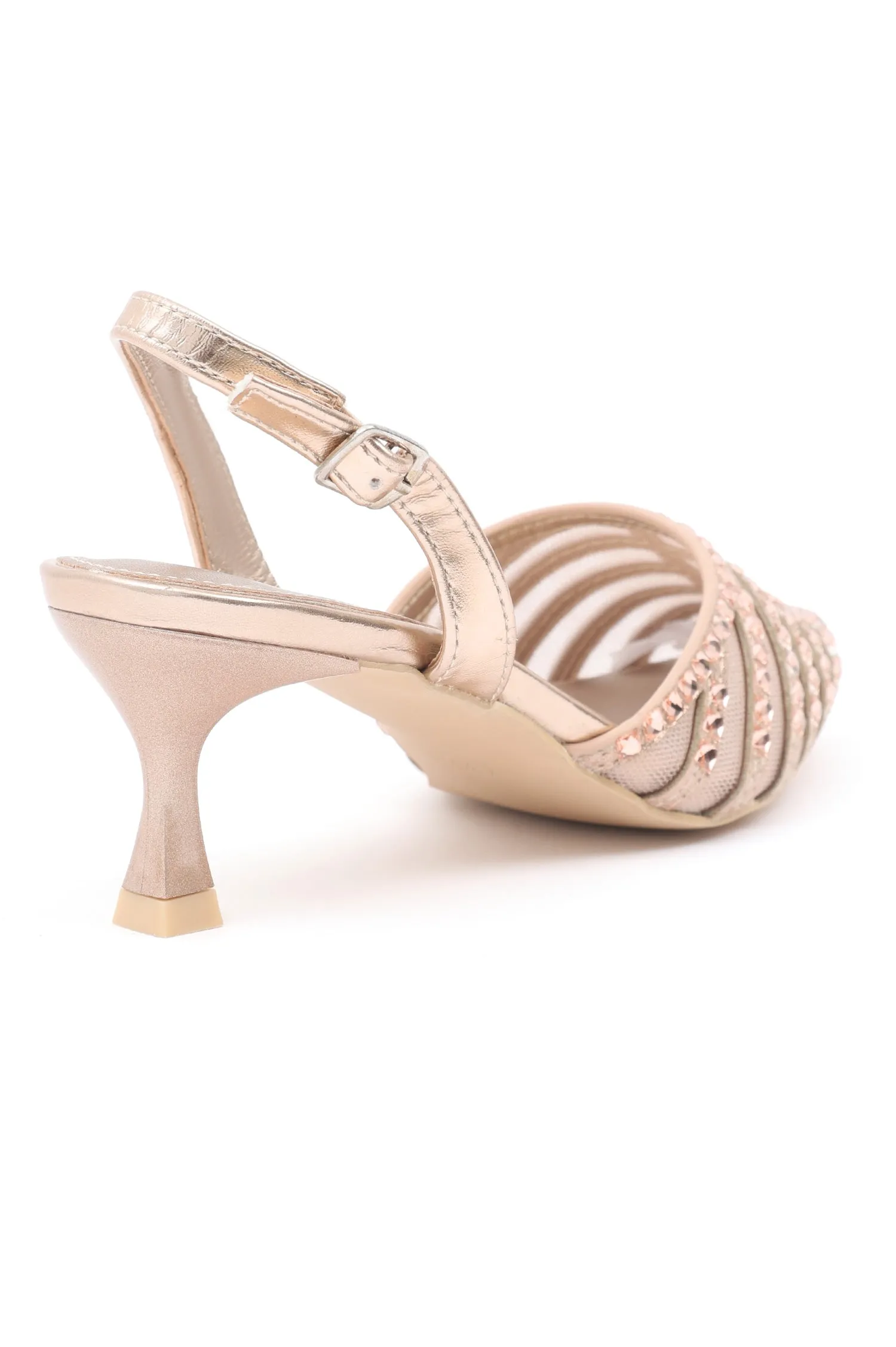 RHINESTONE SLINGBACK HEELS-CHAMPAGNE