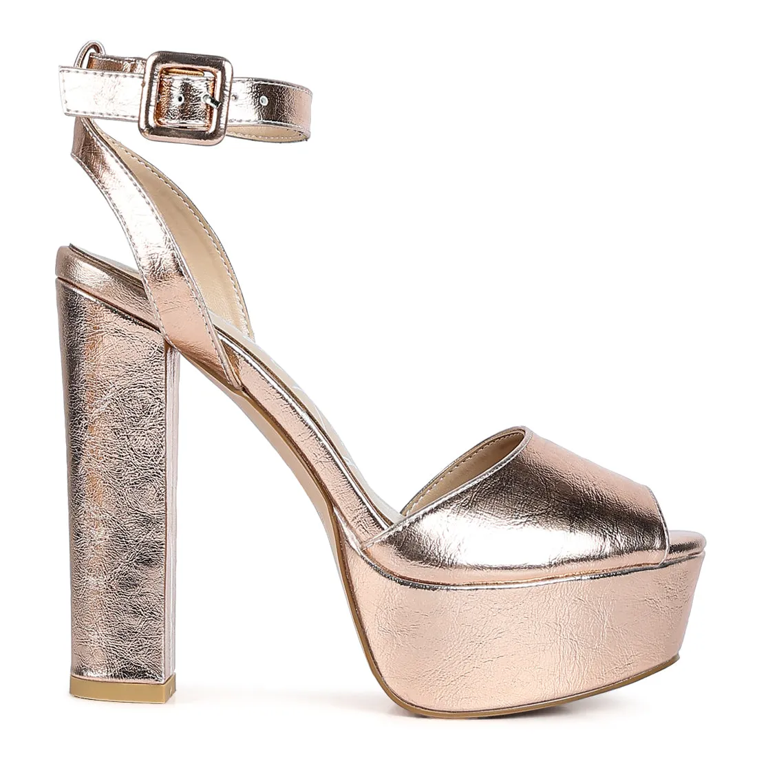 Rose Gold Peep-Toe High Platform Block Sandals