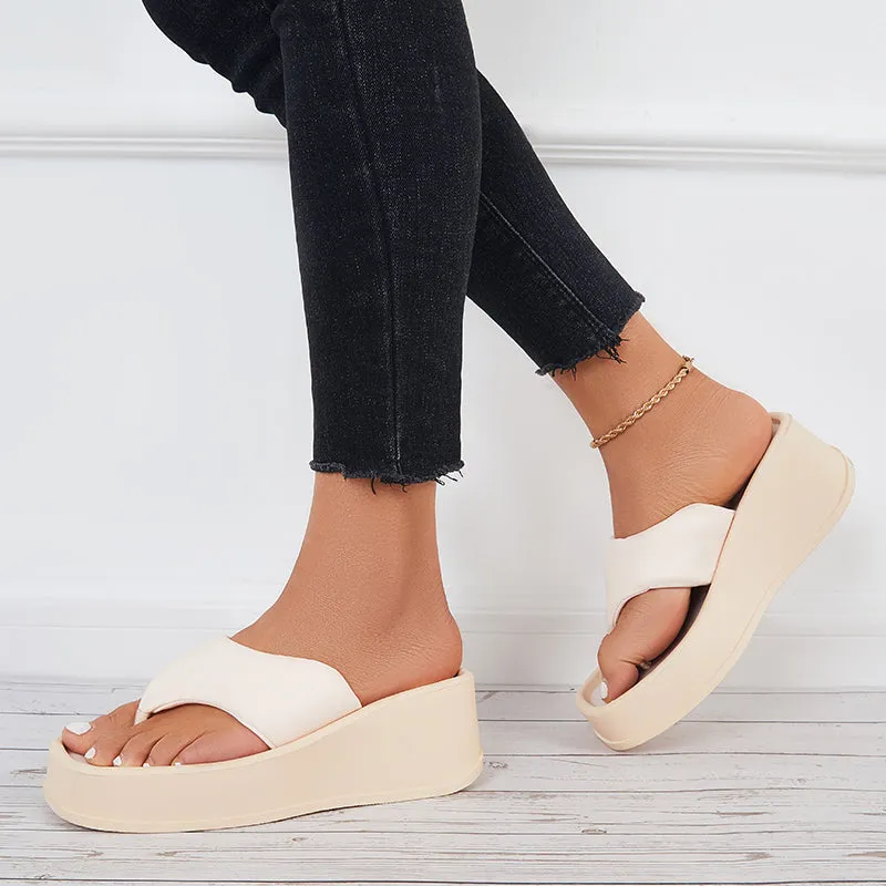 Sohiwoo Women Soft Platform Wedge Slippers Thong Slides Flip Flop Sandals