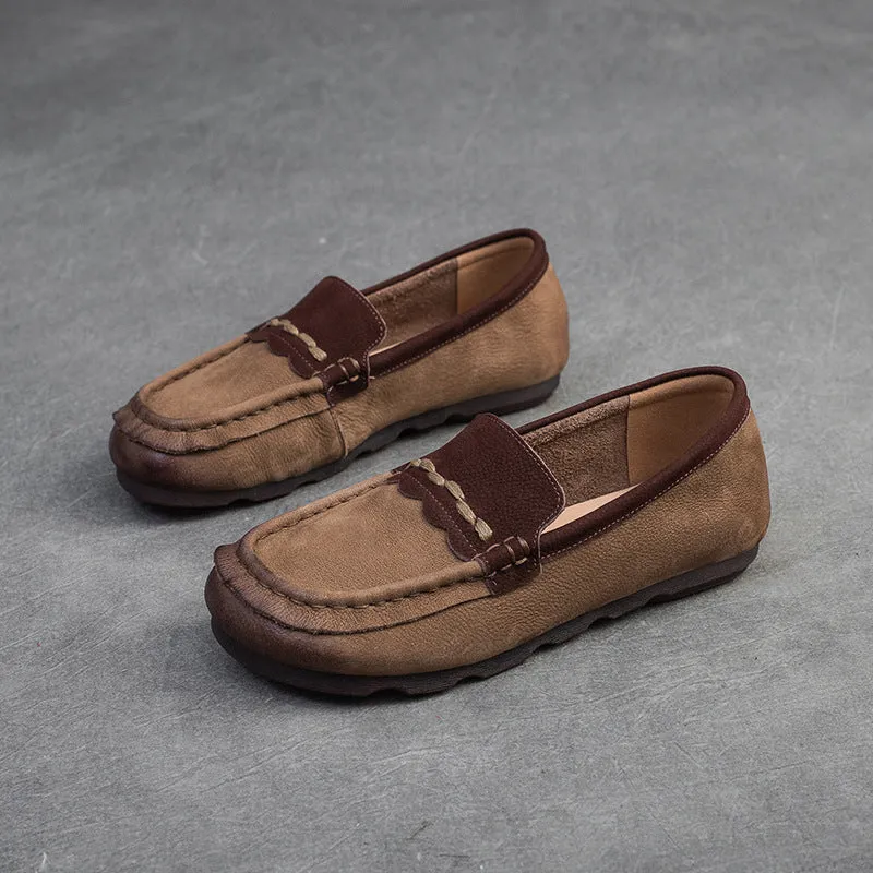 Women Retro Soft Leather Flat Casual Loafers